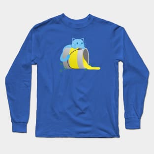 Blue Cat + Yellow Paint = Green Long Sleeve T-Shirt